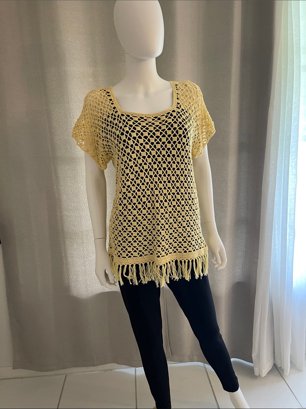 Yellow Crochet Fringe Women's Top